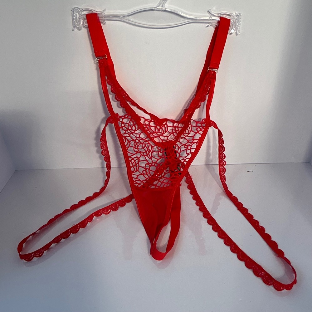 Ann Summers Red Lace Corset Style Thong Teddy Lingerie XL‎